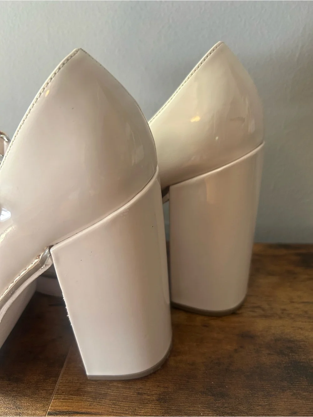 Steve Madden Cream Patent Double-Strap Platform Pumps